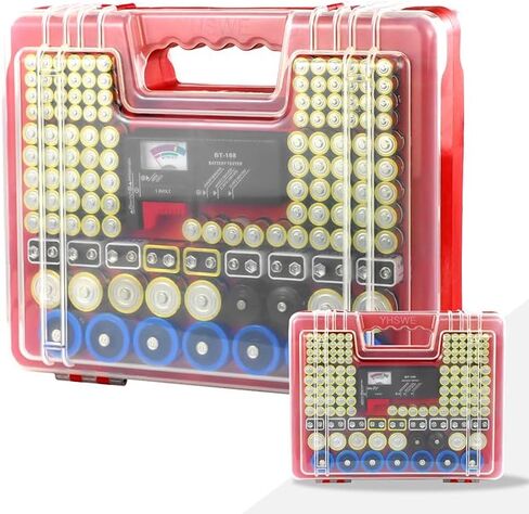 Battery Storage Organizer,Battery Organizer Storage Case with Tester,230+ Batteries Garage Organization Container Box for AA AAA C D 9V(No Batteries , Grey ) in Saudi Arabia