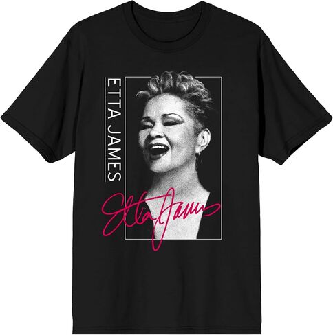 Bioworld Etta James Portrait & Signature Crew Neck Short Sleeve Men's Black T-Shirt in Saudi Arabia
