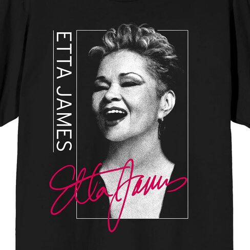 Bioworld Etta James Portrait & Signature Crew Neck Short Sleeve Men's Black T-Shirt in Saudi Arabia