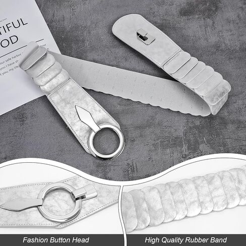 VONMELLI Wide Elastic Waist Belt Women Hip Belt Vintage Stretch Belt with Silver Ring Clasp in Kuwait