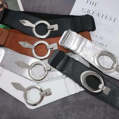 VONMELLI Wide Elastic Waist Belt Women Hip Belt Vintage Stretch Belt with Silver Ring Clasp in Kuwait