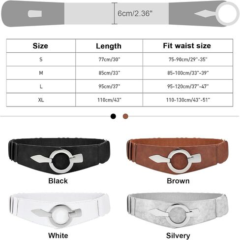 VONMELLI Wide Elastic Waist Belt Women Hip Belt Vintage Stretch Belt with Silver Ring Clasp in Kuwait