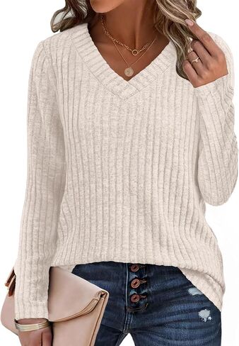 قمصان Sampeel Long Sleeve for Women v سفن الرقبة التي تقع على ملابس الموضة 2025 قمم تونك خفيفة الوزن in Saudi Arabia