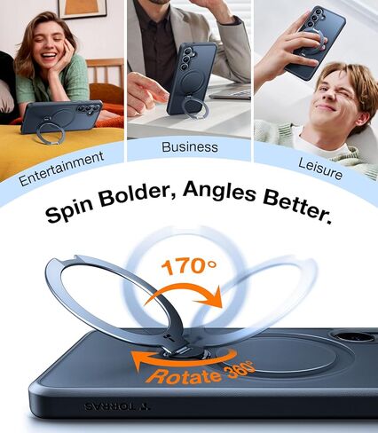 TORRAS 360°Spin Magnetic Stand for Samsung Galaxy S24 Ultra Case, Compatible with Magsafe, Military Grade Shockproof Slim Protective S24 Ultra Case with Kickstand & Ring Holder, Ostand Spin, Black in Kuwait