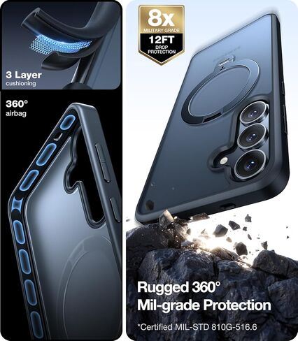 TORRAS 360°Spin Magnetic Stand for Samsung Galaxy S24 Ultra Case, Compatible with Magsafe, Military Grade Shockproof Slim Protective S24 Ultra Case with Kickstand & Ring Holder, Ostand Spin, Black in Kuwait