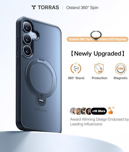 TORRAS 360°Spin Magnetic Stand for Samsung Galaxy S24 Ultra Case, Compatible with Magsafe, Military Grade Shockproof Slim Protective S24 Ultra Case with Kickstand & Ring Holder, Ostand Spin, Black in Kuwait