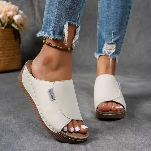 Wedge Sandals for Women Arch Support Platform Slides 2025 Slip on Casual Open Toe Wide Band Walking Shoe in Kuwait