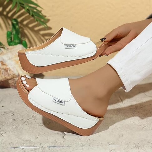 Wedge Sandals for Women Arch Support Platform Slides 2025 Slip on Casual Open Toe Wide Band Walking Shoe in Kuwait