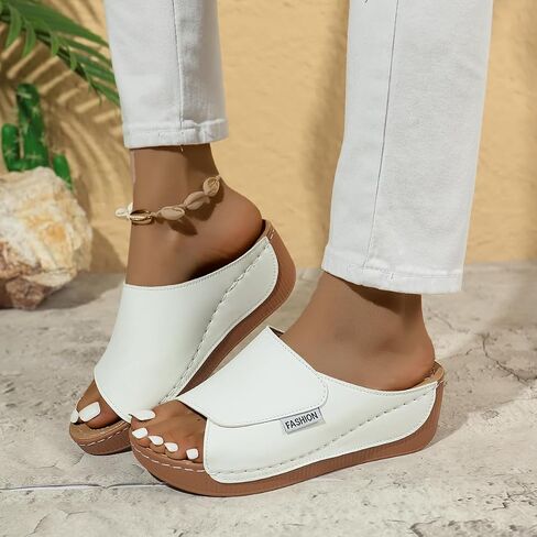 Wedge Sandals for Women Arch Support Platform Slides 2025 Slip on Casual Open Toe Wide Band Walking Shoe in Kuwait