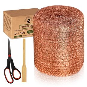 Copper Mesh Rodent Control Kit, 5 Inch x 35ft Rustproof Copper Wool Blend, DIY Hole Filler, Complete with Precision Scissors and Packing Tool for Mice & Rodent Defense