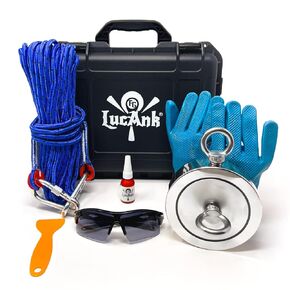 4200Lbs Fishing Magnet Kit | Double Sided Fishing Magnet, Strong Pull Force Fishing, Heavy Duty 66ft Rope, Powerful Thread Locker, Magnet Fishing Bundle Case, Non Slip Gloves, Safety Glasses