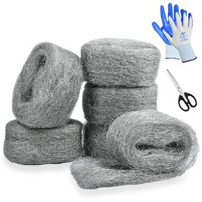 78 Feet Steel Wool Fill Fabric Kit, Coarse Steel Wire Wool DIY Gap Fill Fabric for Mice Holes, Wall Cracks, Vents, Pipeline (6 Rolls)