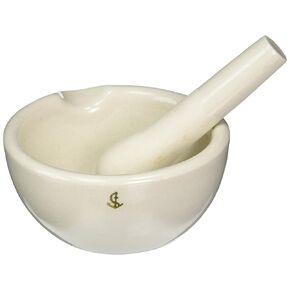4-13024 Porcelain Mortar and Pestle, 130 mm D x 320 mL