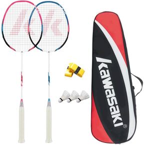 Kawasaki Badminton Set Professional Graphite Badminton Racket Lightweight & high Performance for Sports, Training and Entertainment Including 3 Badminton shuttlecocks & 2 overgrips & Carrying Bag