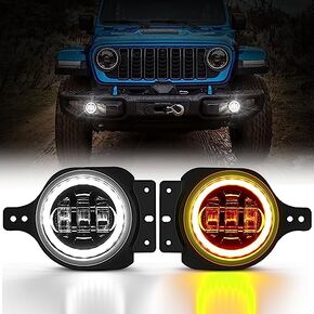 Auxbeam 4 Inch LED Fog Lights for Wrangler JL JLU Unlimited Sport Rubicon Sahara 2018-2023, 4 Inch Round Fog Lamps w/DRL & Amber Turn Signal