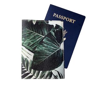 Tropical leaves Passport Holder for Women, Vegan Leather cover documents keeper Big Palm Leaf travel case