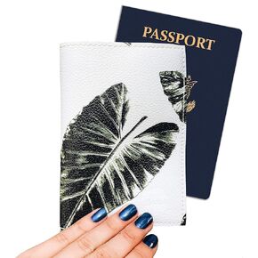Big Green palm leaves Passport Holder eco leather cover for documents Travel case banana leaf gifts idea