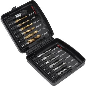 Tapping Bits Set, High Hardness Combined Tap Drill 13Pcs Durable HSS with Fast Change Adapter for Drilling for Metal