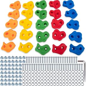 KAKO Rock Climbing Holds, Rock Wall Climbing Holds Kids, Climbing Wall Grips, Rock Climbing Wall for Kids Outside, Rock Climbing Holds for Kids with Mounting Hardware (25 Pcs)