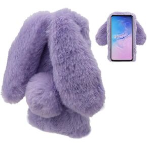 Rabbit Case Compatible with iPhone 15 6.1",LCHDA Cute 3D Bunny Ears Soft Furry Hairball Fuzzy Winter Warm Faux Fur Plush Fluffy TPU Bumper Women Girls Protective Cover - Black