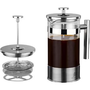 34 oz French Press Coffee Maker - Borosilicate Glass, Coffee Brewer, Stainless Steel Plunger, Tea Press for loose Tea, Heat Resistant