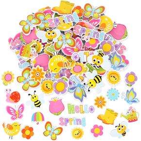 Whaline 360Pcs Spring Foam Stickers Cartoon Flower Butterfly Bee Foam Decals 20 Designs Hello Spring Self Adhesive Decorative Stickers for Spring Greeting Cards DIY Scrapbooking Home Wall Decor