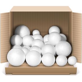 48-Pack White Craft Foam Balls - Polystyrene, 5 Sizes (2in, 1.75in, 1.5in, 1.25in, 1in) - Perfect for DIY Arts and Crafts, School Projects, and Home Decor