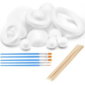 27 Pieces Solar System Model Kit Includes 12 Mixed Sized Foam Balls and 10 Long Bamboo Sticks and 5 Painting Brushes for Kids School Science Projects Arts and Crafts Supplies