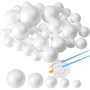 50 Pack Craft Foam Balls, 5 Sizes(1-2.4 Inches), White Polystyrene Smooth Round Balls, Foam Balls for Arts and Crafts, Christmas, DIY Craft for Home, Supplies School Craft Project and Holiday Party