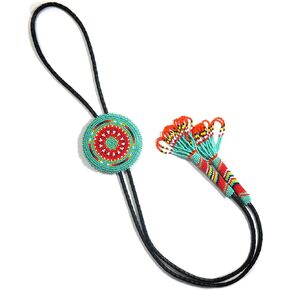 Beaded Bolo Tie with Geometric and Traditional Design - Men's Bolo Tie for Wedding, Formal Occasion