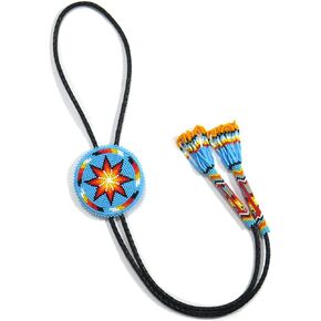 Beaded Bolo Tie with Geometric and Traditional Design - Men's Bolo Tie for Wedding, Formal Occasion