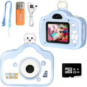 Kids Camera,Portable Children Selfie Camera Toys Girls Boys Gifts for Age 3-12 Toddler HD Digital Video Cameras with 32GB SD Card