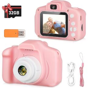 Kids Camera,Portable Children Selfie Camera Toys Girls Boys Gifts for Age 3-12 Toddler HD Digital Video Cameras with 32GB SD Card in Kuwait