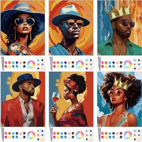 6 Pack Canvas Painting Kit Pre Drawn Afro Queen Cotton Canvas 8 x 10 Inch Stretched Paint and Sip Set for Adults Party Date Night(Plants Flowers)