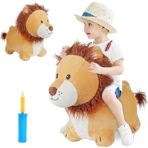 iPlay, iLearn Bouncy Pals Lion Hopper Toy, Toddler Plush Bouncing Animal, Inflatable Ride on Bouncer W/Pump, Indoor Outdoor Hopping Horse, Kid Jumping Toy, Birthday Gift for 2 3 4 5 Year Old Boy Girl in Kuwait