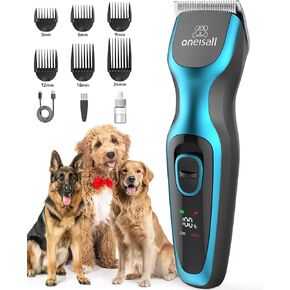 oneisall Dog Clippers for Grooming 2-Speed Super Power Dog Clippers 50dB Quiet Rechargeable Cordless Dog Trimmer with Detachable Stainless Steel Blade for Small & Large Dogs with Thick Coats