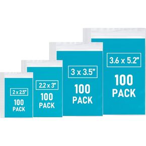 Small Plastic Bags, 400 PCS Mini Baggies, 4 Assorted Sizes, Transparent Jewelry Bags, Mini Zip lock Bags, Resealable Poly Bags for Pill, Beads, Screws, Packaging