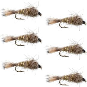The Fly Fishing Place Weighted Nymph Fly Fishing Flies - Gold Ribbed Hare's Ear Trout Fly - 6 Flies Hook Size 18
