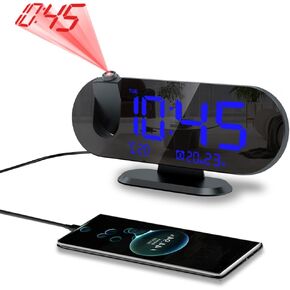 Projection Alarm Clock - 2024 New Projection Clock with 180° Rotatable Projector for Bedroom Ceiling - Clear LED Display, USB Charger Automatic Light-Sensitive Temperature, Silent Movement
