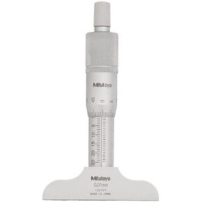 Mitutoyo 128-101 Vernier Depth Gauge, Micrometer Type, 0-25mm Range, 0.01mm Graduation, +/-0.003mm Accuracy, 63.6mm x 16mm Base
