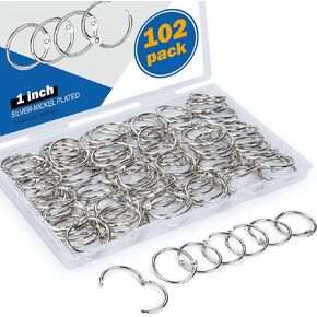 Loose Leaf Binder Ring, WOSWEL 102 Pack 1 Inch Binder Rings Bulk, Book Rings, Metal Rings for Index Cards, Paper Rings, Ring Binder Clips, Nickel Plated Steel Key Rings for School Office