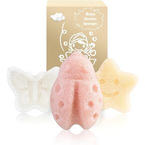 Konjac Baby Sponge for Bathing, 3Pcs Natural Cute Shapes, Kids Bath sponges for Infants, Toddler Bath time, Plant-Based, Extra Soft