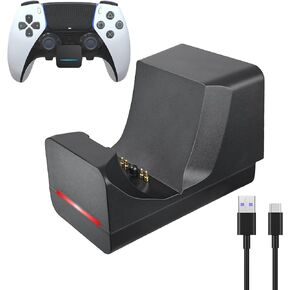 PS5 DualSense Edge Controller Charger Dock Wall Mount with LED Indicator,Easy Acces Self-Adhesive Side Charge PS5 DualSense Controllers on Wall Desk Console Mounting, USB Fast Charging Station,Black