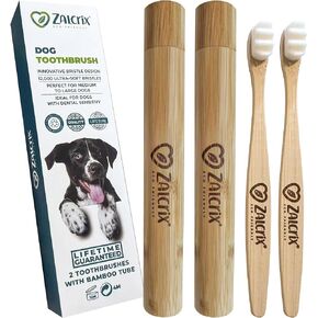 ECO-FREINDLY Dog Toothbrush - Natural Bamboo with 12,000 Ultra-Soft Bristles for A Gentle Yet Effective Clean Ideal for Your Pet's Sensitive Teeth and Gums