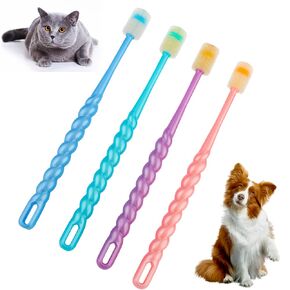 4 Pcs 360-Degree Small Dog and Cat Soft Toothbrush Soft Silicone Deep Pet Teeth Cleaning Kit (Colors May Vary)