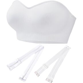 PRETTYWELL Strapless Bras for Women Padded Bandeau Bra Non-Slip Wireless Comfort Seamless Tube Top Bralette with Straps