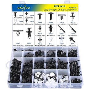 OAUTOO 209pcs for Jeep Wrangler JK 2007-2018 Auto Body Interior and Exterior Retainer Fastener Clip Assortment