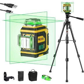 PREXISO Rechargeable 360° Self Leveling Green Laser Level with Tripod, Magnetic Base, Glasses - For Construction, Tile, Home Renovation