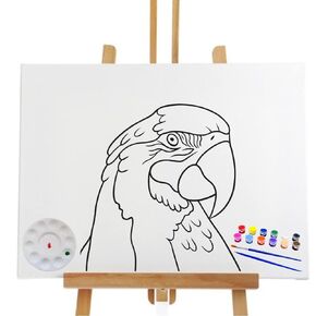 Pre Drawn Canvas Parrott Paint Kit | Adult & Teen Sip and Paint Party Favor | DIY Date Night Couple Activity (S 8x10 CANVAS ONLY)