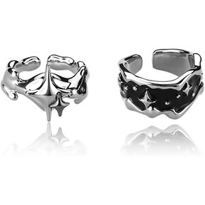 Y2k Moonstone Rings For Women Irregular Adjustable Open Ring Vintage Punk Grunge Gothic Goth Rhinestone Star Thorn Heart Cross Ring